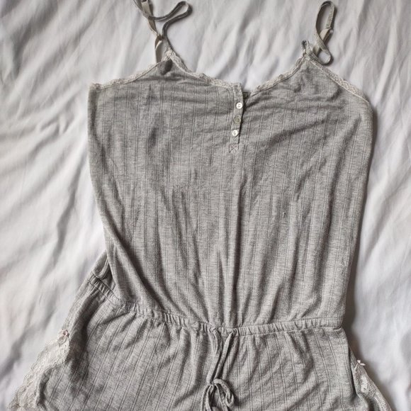 {2 PACK} Victoria's Secret Super Soft Gray Ribbed and Blue and White Rompers - Picture 9 of 11